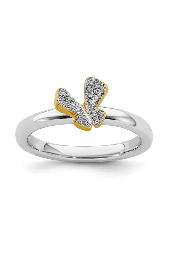 Sterling Silver Stackable Expressions Gold-plate Butterfly Diamond Ring