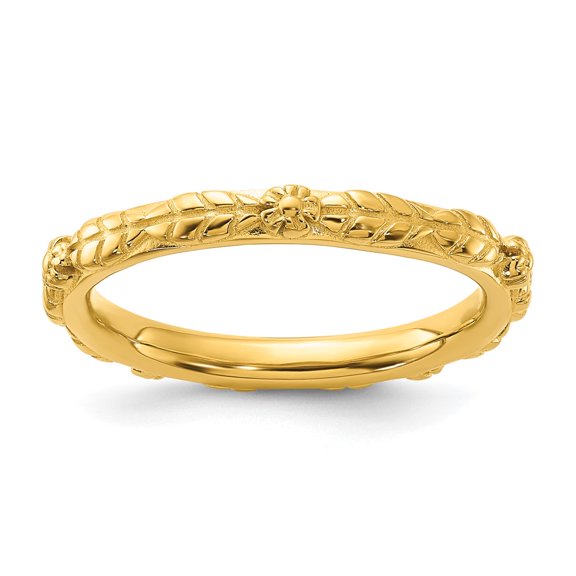 Sterling Silver Stackable Expressions Gold-plated Textured Flowers Ring
