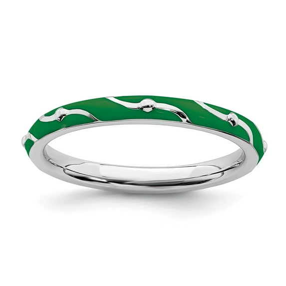 Sterling Silver Stackable Expressions Green Enamel Ring