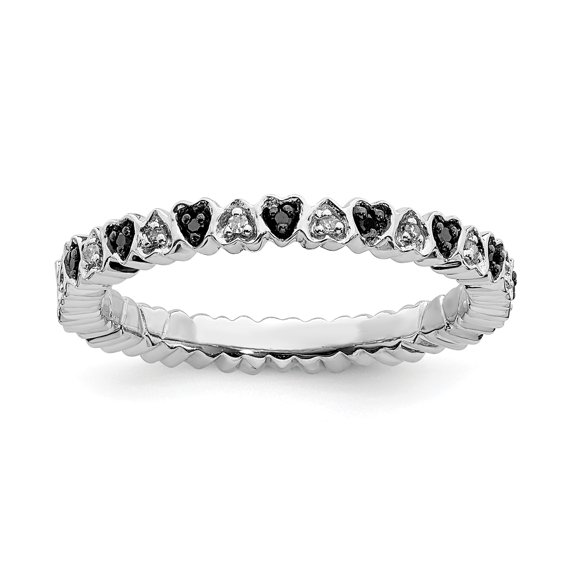 Sterling Silver Stackable Expressions Hearts Black & White Diamond Ring - Size 8