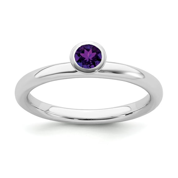 Sterling Silver Stackable Expressions High 4mm Round Amethyst Ring - Size 10