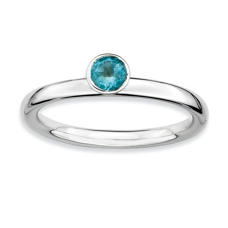 Sterling Silver Stackable Expressions Low 4mm Round Blue Topaz Ring Sterling Silver Stackable Expressions Low 4mm Round Blue Topaz Ring