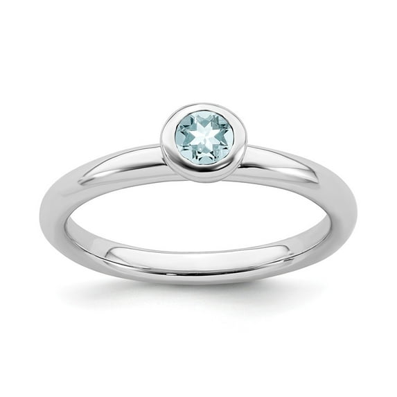 Sterling Silver Stackable Expressions Low 4mm Round Aquamarine Ring