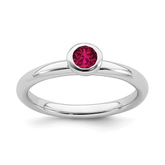 Sterling Silver Stackable Expressions Low 4mm Round Cr. Ruby Ring - Size 8