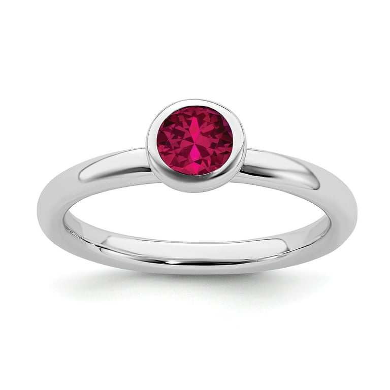 Sterling Silver Stackable Expressions 5mm Round Low Set Creatd Ruby Ring Sterling Silver Stackable Expressions 5mm Round Low Set Creatd Ruby Ring