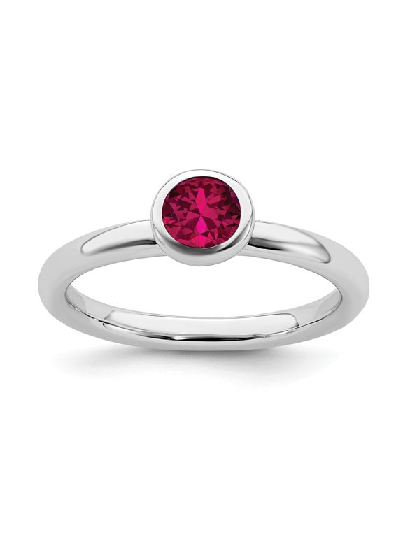 Sterling Silver Stackable Expressions Low 5mm Round Cr. Ruby Ring