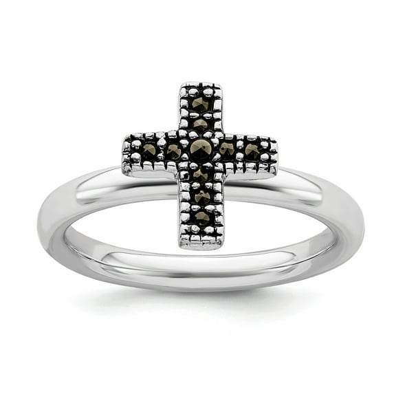 Sterling Silver Stackable Expressions Marcasite Cross Ring - Size 6