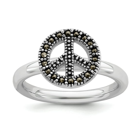 Sterling Silver Stackable Expressions Marcasite Peace Sign Ring - Size 6