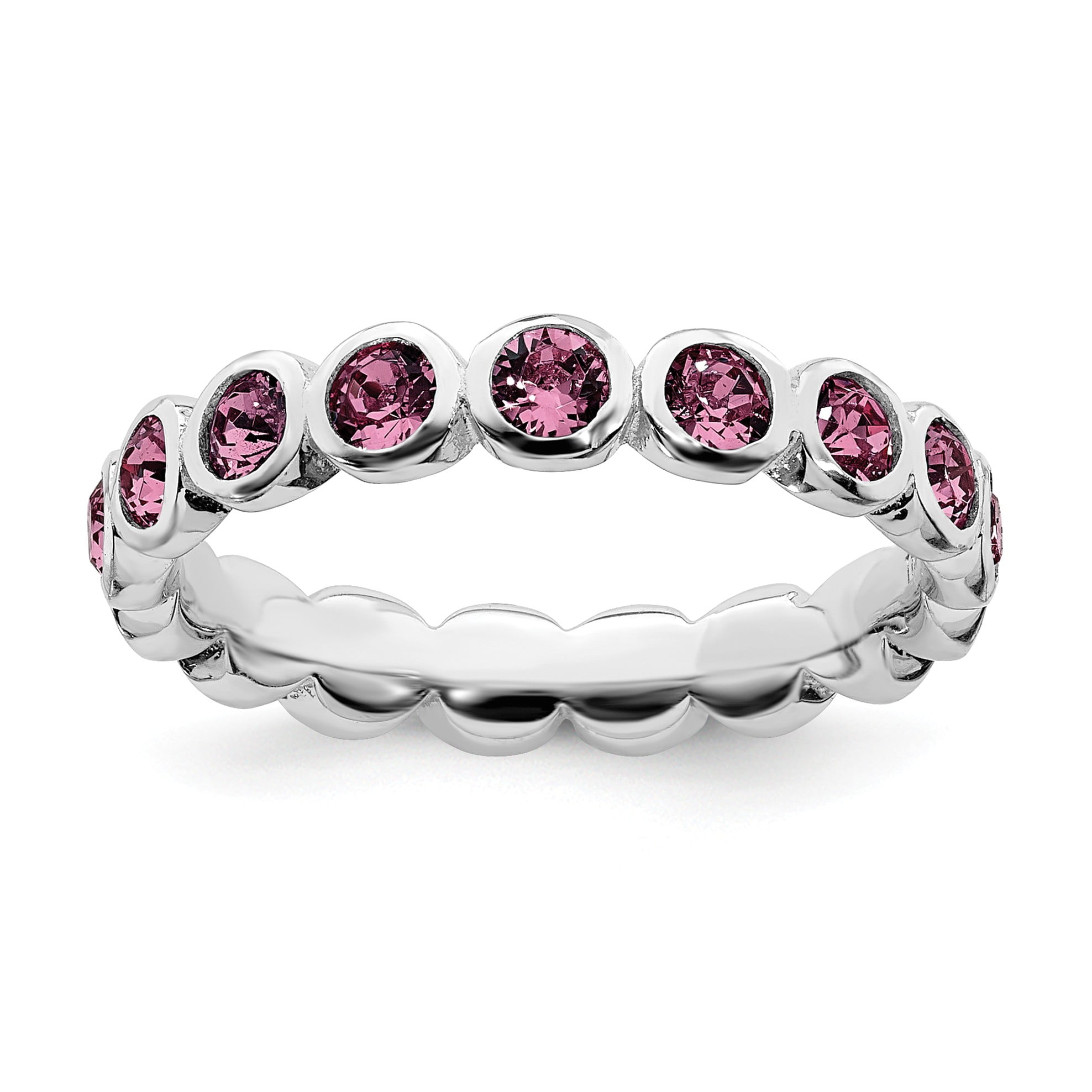 Sterling Silver Stackable Expressions October Pink Swarovski Eternity Ring Sterling Silver Stackable Expressions October Pink Swarovski Eternity Ring
