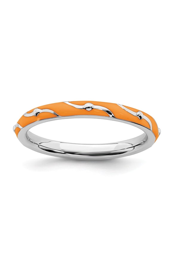 Sterling Silver Stackable Expressions Orange Enamel Swirl Ring Size 7