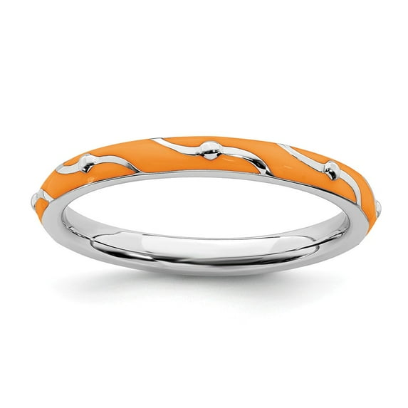 Sterling Silver Stackable Expressions Orange Enamel Swirl Ring Size 7