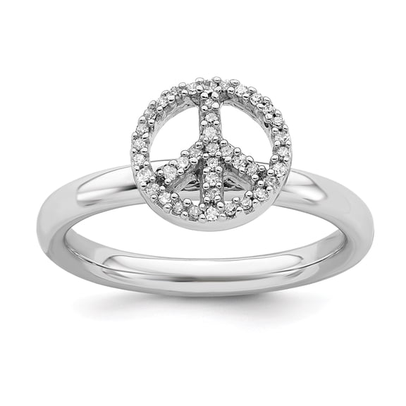 Sterling Silver Stackable Expressions Peace Symbol Diamond Ring - Size 5