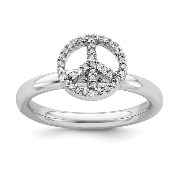 Sterling Silver Stackable Expressions Peace Symbol Diamond Ring - Size 7