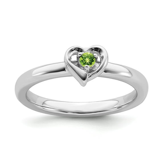 Sterling Silver Stackable Expressions Peridot Heart Ring - Size 10