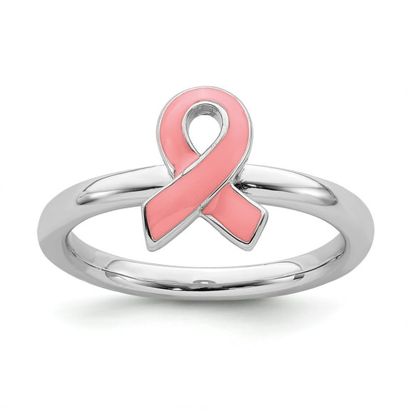 Sterling Silver Stackable Expressions Pink Enameled Awareness Ribbon Ring - Size 8