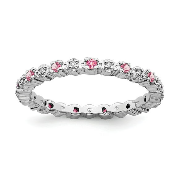 Sterling Silver Stackable Expressions Pink Tourm. & Diamond Ring