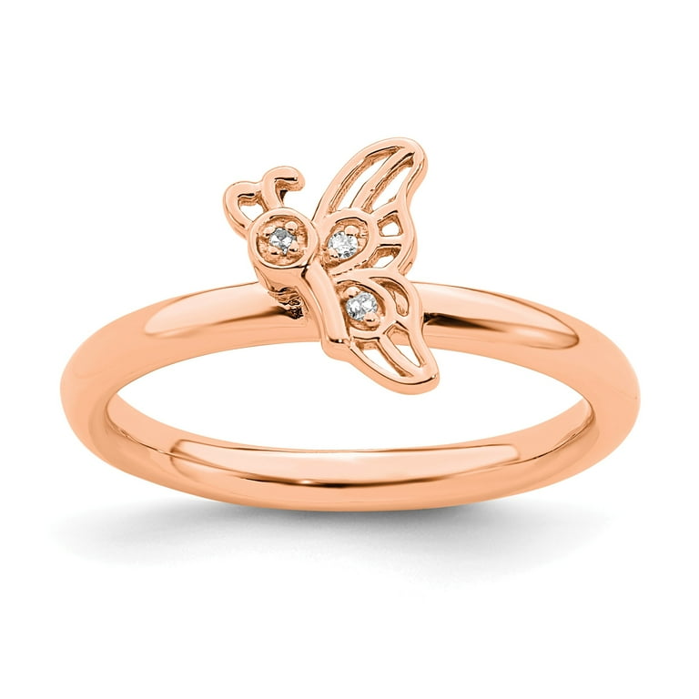 Sterling Silver Stackable Expressions Diamond Rose Gold Butterfly Ring Sterling Silver Stackable Expressions Diamond Rose Gold Butterfly Ring