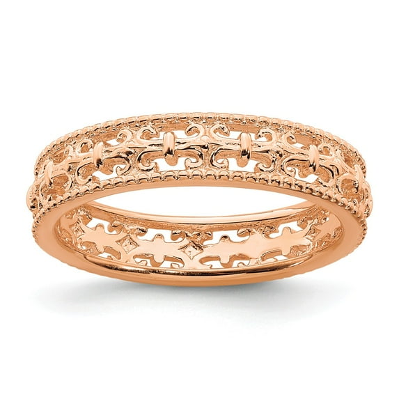 Sterling Silver Stackable Expressions Pink-plated Carved Band