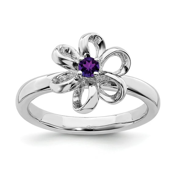 Sterling Silver Stackable Expressions Polished 0.10 Ct. Amethyst Flower Ring Size 5