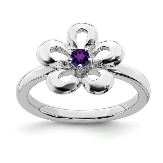 Sterling Silver Stackable Expressions Polished Amethyst Flower Ring - Size 10