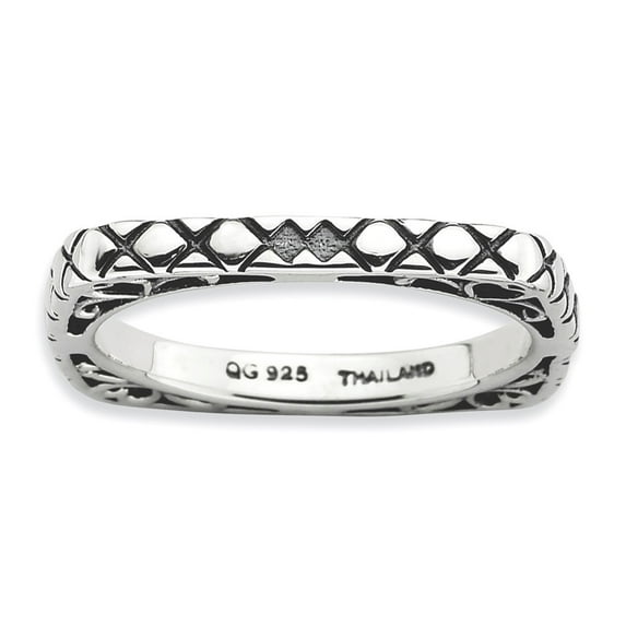 Sterling Silver Stackable Expressions Polished Antiqued Square Ring - Size 5