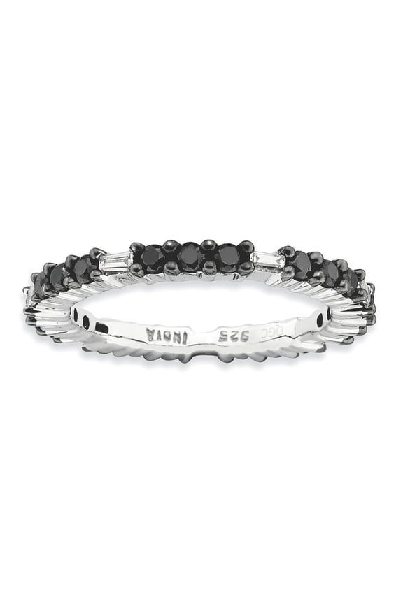 Sterling Silver Stackable Expressions Polished Black Diamond Ring - Size 7