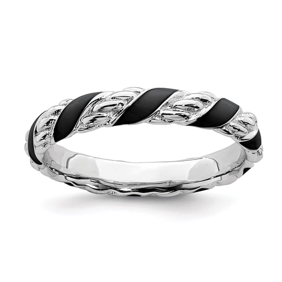 Sterling Silver Stackable Expressions Polished Black Enameled Ring - Size 8