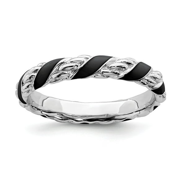 Sterling Silver Stackable Expressions Polished Black Enameled Ring