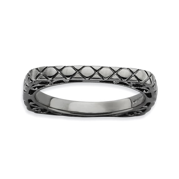Finest Gold Sterling Silver Stackable Expressions Polished Black-plate Square Ring - Size 9