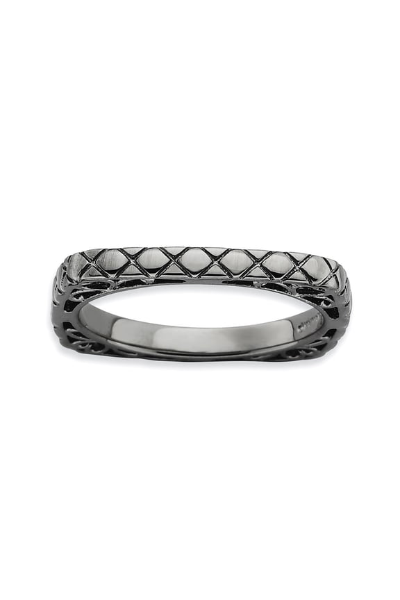 Finest Gold Sterling Silver Stackable Expressions Polished Black-plate Square Ring - Size 6