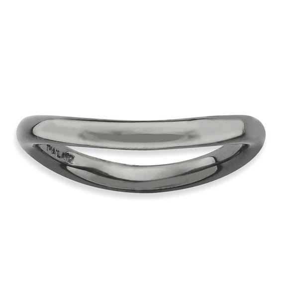Sterling Silver Stackable Expressions Polished Black-plate Wave Ring - Size 10