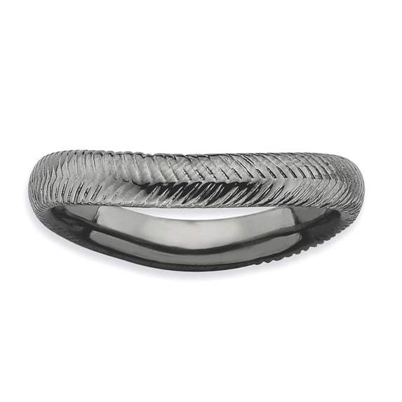 Sterling Silver Stackable Expressions Polished Black-plate Wave Ring - Size 10