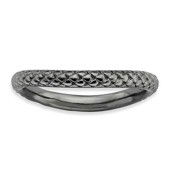 Sterling Silver Stackable Expressions Polished Black-plate Wave Ring - Size 8