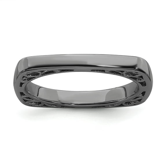 Sterling Silver Stackable Expressions Polished Black-plated Square Ring - Size 10