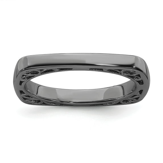 Sterling Silver Stackable Expressions Polished Black-plated Square Ring