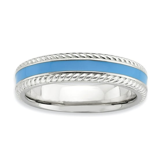 Sterling Silver Stackable Expressions Polished Blue Enameled Ring - Size 9