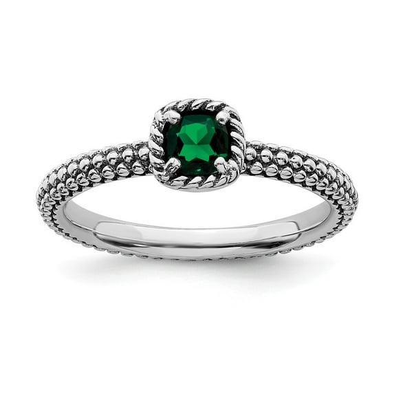 Sterling Silver Stackable Expressions Polished Cr. Emerald Ring