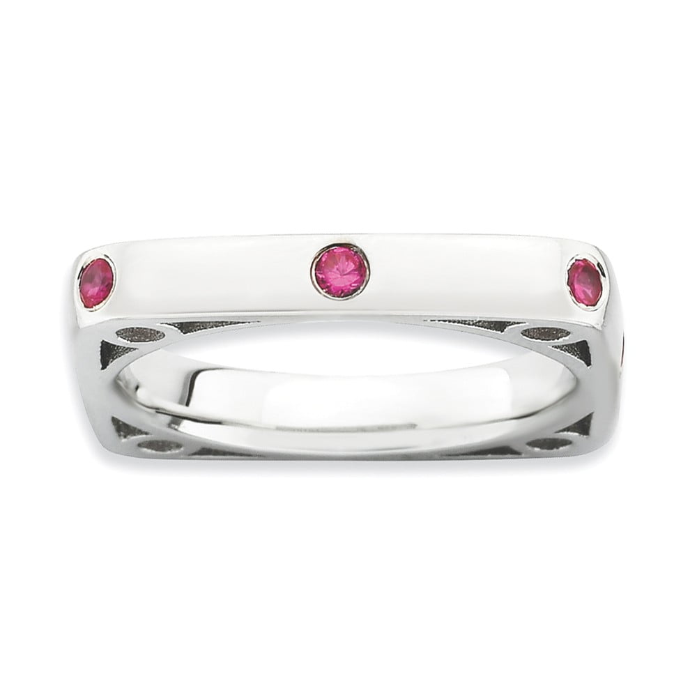 Sterling Silver Stackable Expressions Polished Created Ruby Square Ring ...