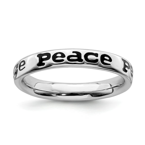 Sterling Silver Stackable Expressions Polished Enameled Peace Ring