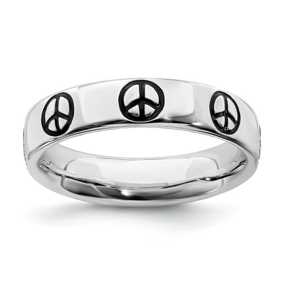 Sterling Silver Stackable Expressions Polished Enameled Peace Sign Ring - Size 6