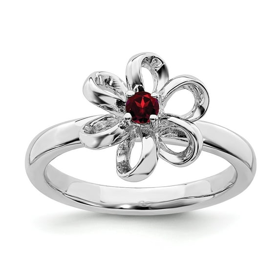 Sterling Silver Stackable Expressions Polished Garnet Flower Ring - Size 10