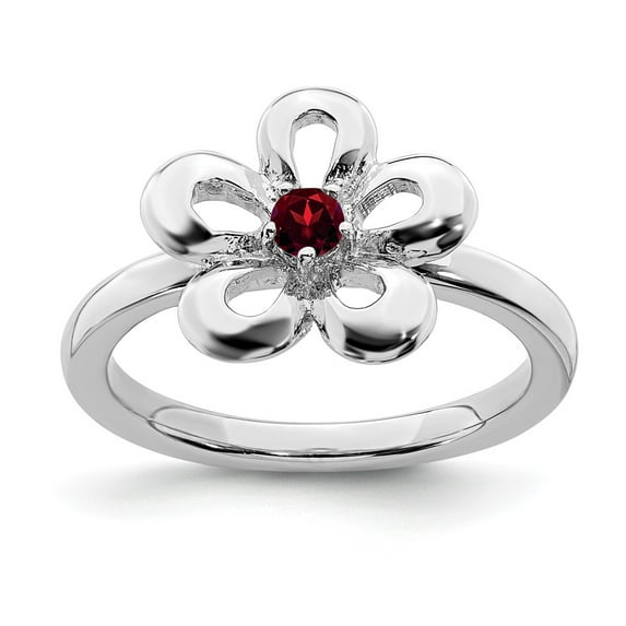 Sterling Silver Stackable Expressions Polished Garnet Flower Ring