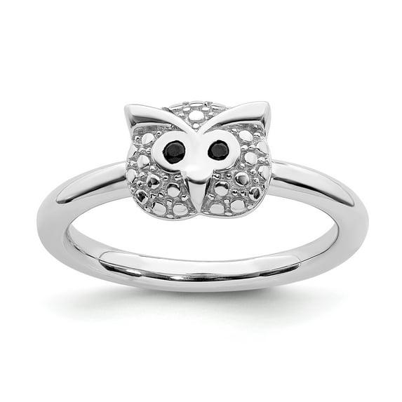 Sterling Silver Stackable Expressions Polished Onyx Owl Ring - Size 8