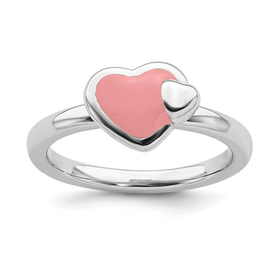 Sterling Silver Stackable Expressions Polished Pink Enameled Heart Ring Size 8