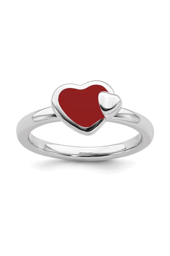Sterling Silver Stackable Expressions Polished Red Enameled Heart Ring Size 8