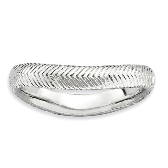 Sterling Silver Stackable Expressions Polished Rhodium-plate Wave Ring - Size 6