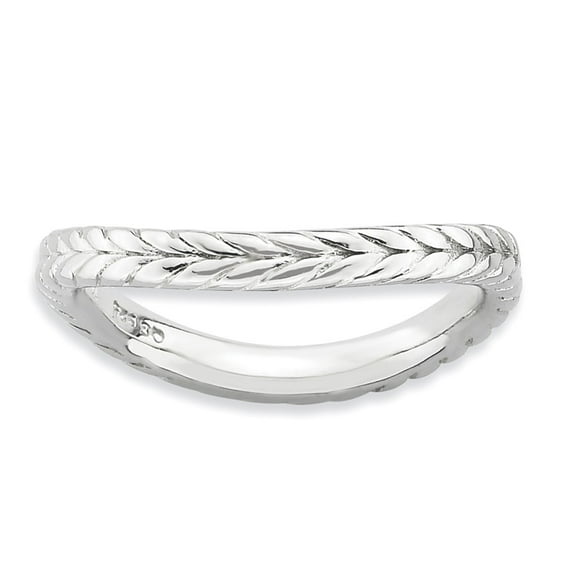 Sterling Silver Stackable Expressions Polished Rhodium-plate Wave Ring - Size 8