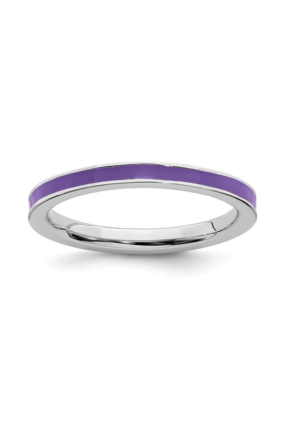 Sterling Silver Stackable Expressions Purple Enameled 2.25mm Ring Size-7