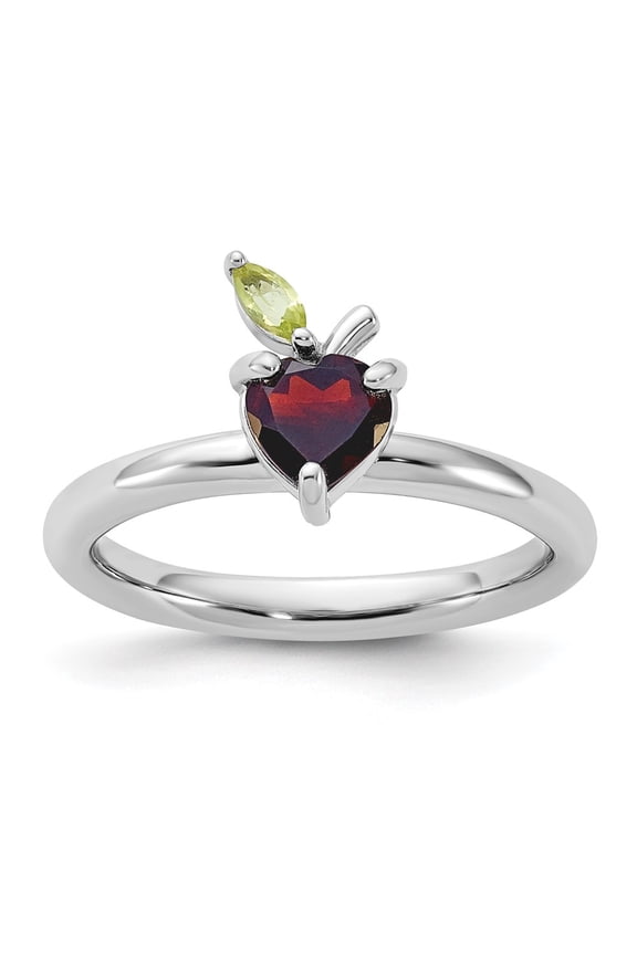 Sterling Silver Stackable Expressions RH-plated Garnet Peridot Apple Ring Size -10