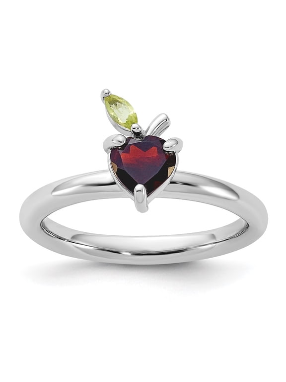 Sterling Silver Stackable Expressions RH-plated Garnet Peridot Apple Ring Size -7